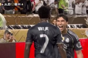 皇马1-0领先！维尼修斯破门，贝林贴地弧线直塞，皇马实时排第一